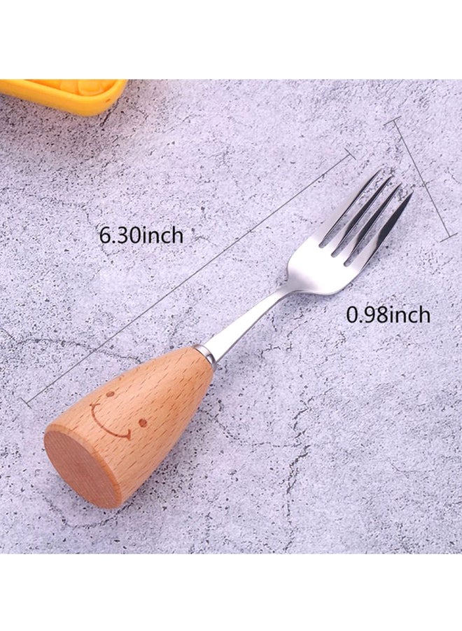 4-Piece Kids Stainless Steel Knife Fork Spoon Set With Wooden Handle Silver/Brown