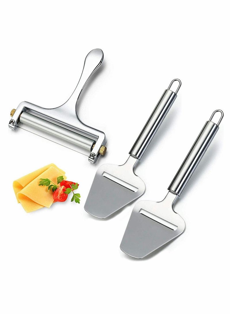 3 Pieces Cheese Cutter Adjustable Thickness Stainless Steel Wire Cheese Slicer with Cheese Plane Tool for Soft Semi-Hard Cheeses Kitchen Cooking Tool for Kitchen Cooking