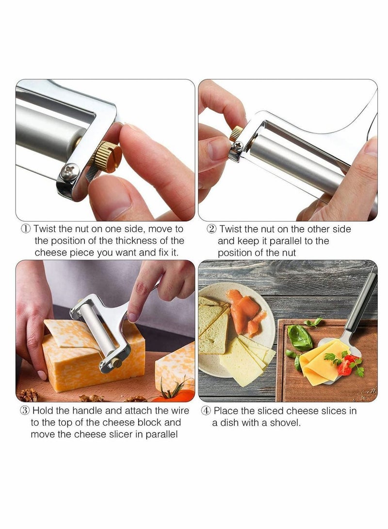 3 Pieces Cheese Cutter Adjustable Thickness Stainless Steel Wire Slicer with Plane Tool for Soft Semi-Hard Cheeses Kitchen Cooking