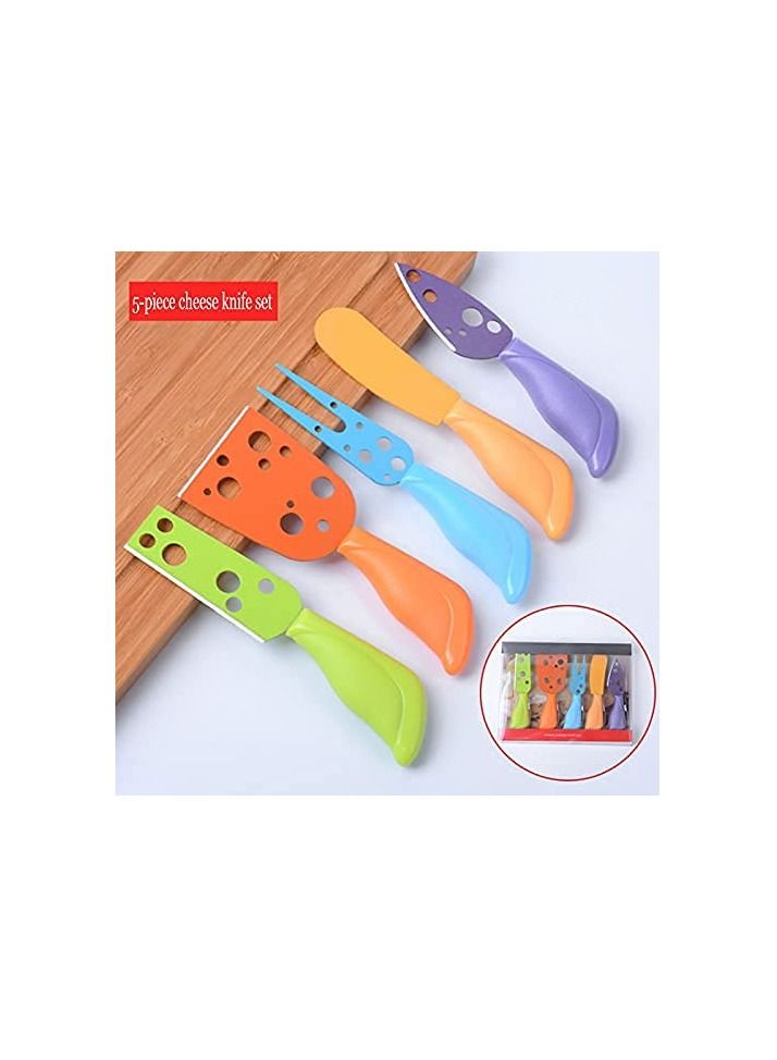 5 Pcs Cheese Knife Set Stainless Steel Fork Spreader with Colorful Handles Accessory for Deli Platter and Board Mini Charcuterie Utensils With Full Length Blades