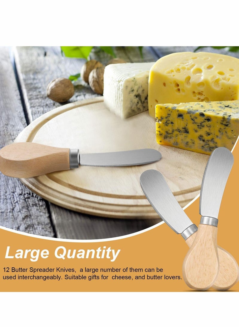 Cheese Spreaders with Bamboo Handle, 4.7 Inch Stainless Steel Butter Spreader, Deluxe Sandwich Cream Condiment Knives - 12PCS