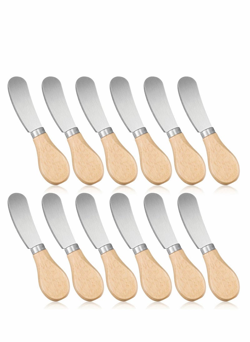 Cheese Spreaders with Bamboo Handle, 4.7 Inch Stainless Steel Butter Spreader, Deluxe Sandwich Cream Condiment Knives - 12PCS