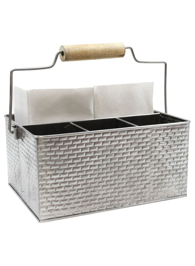 Rectangular Flatware Caddy With Handle Silver