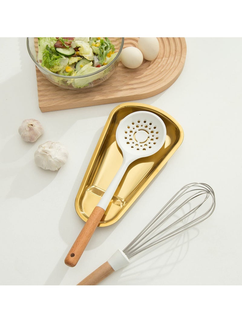 2 Pack Gold Stainless Steel Spoon Rest, Spatula Ladle Spoon Utensils Holder, Suitable for Home Kitchen and Coffee Bar Decoration (Gold）