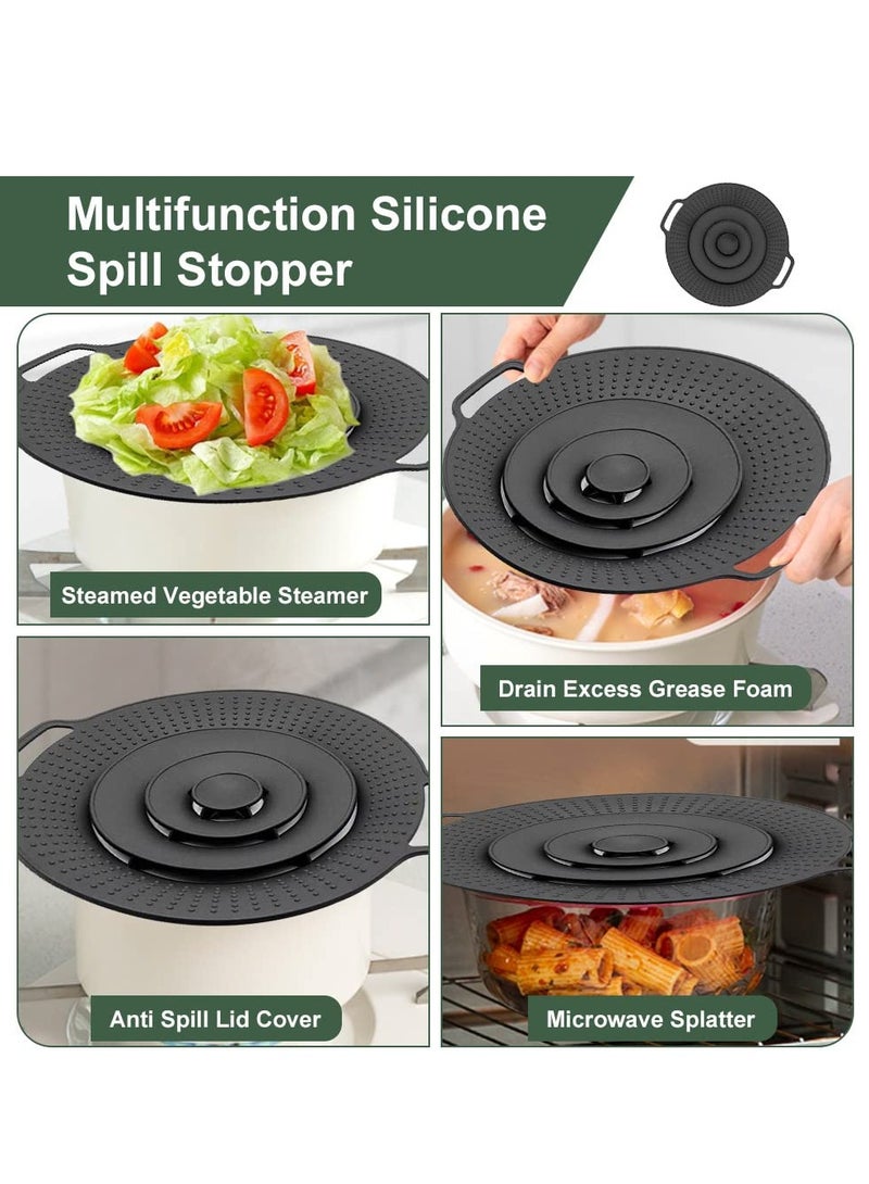 Pot Cover Spill Stopper Lid, Silicone Spill Stopper Reusable Boil Over Spill Stopper Lid Multifunctional Overflow Stopper Lid for Pans and Pots Boil Kitchen Over Safeguard(11.8 Inch)