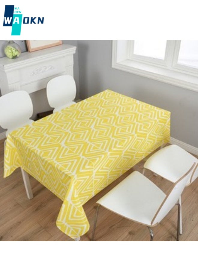 Geometric Printed Tablecloth, Polyester Top Protection, Rectangular Table Decoration, Nordic Style Table Cover (140X180 cm - 4 Seats, Yellow)