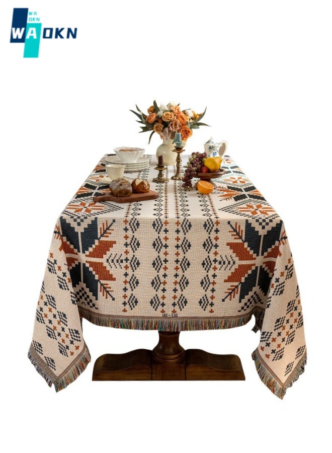 Bohemian Cotton Tablecloth, Romantic Art Top, Wrinkle-free and Dustproof Table Top, Table Decoration for Kitchen, Dining Room, Indoor and Outdoor (130 x 180cm)