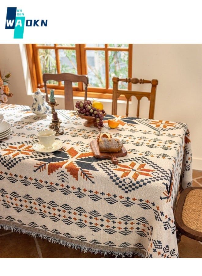 Bohemian Cotton Tablecloth, Romantic Art Top, Wrinkle-free and Dustproof Table Top, Table Decoration for Kitchen, Dining Room, Indoor and Outdoor (130 x 180cm)