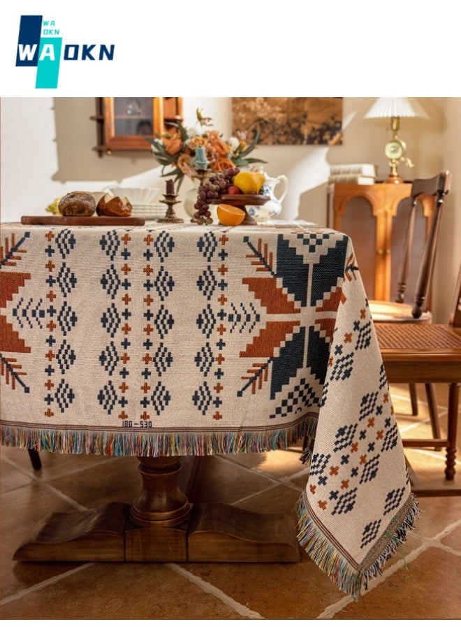 Bohemian Cotton Tablecloth, Romantic Art Top, Wrinkle-free and Dustproof Table Top, Table Decoration for Kitchen, Dining Room, Indoor and Outdoor (130 x 180cm)