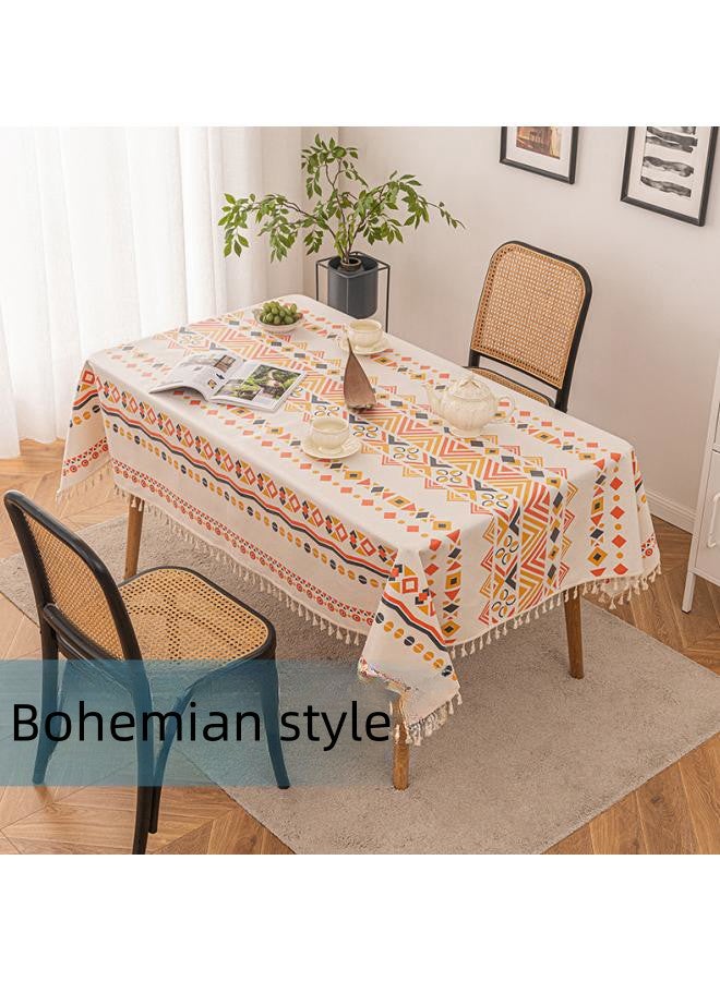 140 x 180 cm Cotton Linen Tablecloth for Dining Table, Bohemian Style Tassel Non Wrinkled Tabletop Cover,Rrectangular Tabletop Protection for Kitchen and Dinner