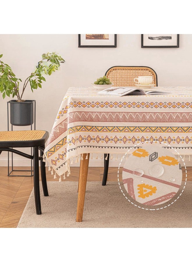 140 x 180 cm Cotton Linen Tablecloth for Dining Table, Bohemian Style Tassel Non Wrinkled Tabletop Cover,Rrectangular Tabletop Protection for Kitchen and Dinner