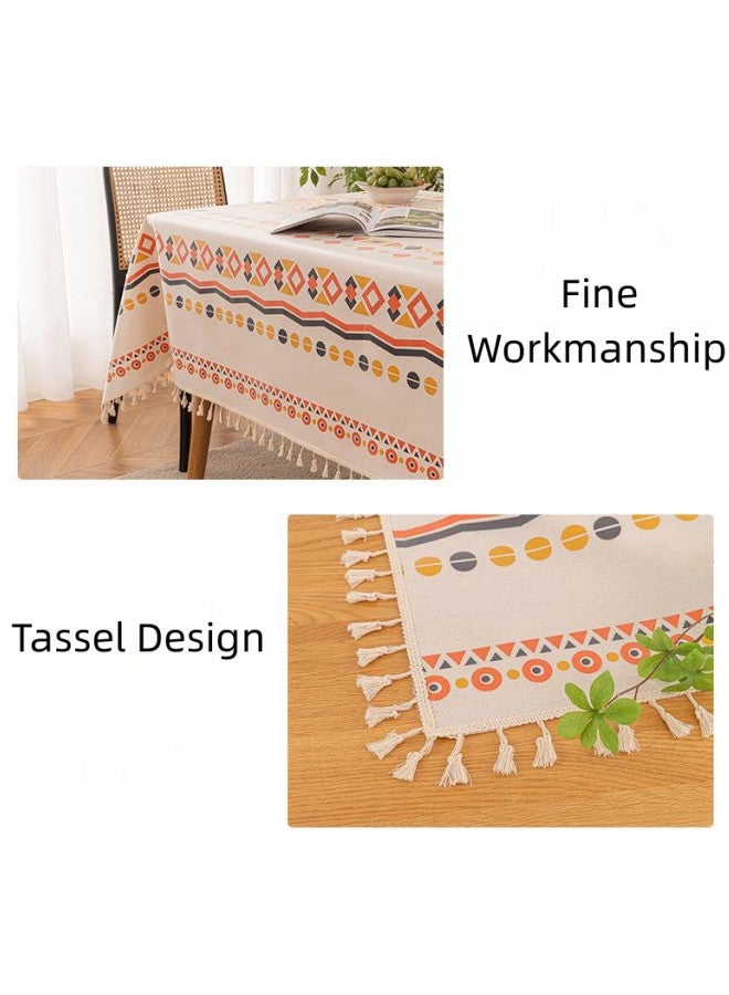 140 x 180 cm Cotton Linen Tablecloth for Dining Table, Bohemian Style Tassel Non Wrinkled Tabletop Cover,Rrectangular Tabletop Protection for Kitchen and Dinner