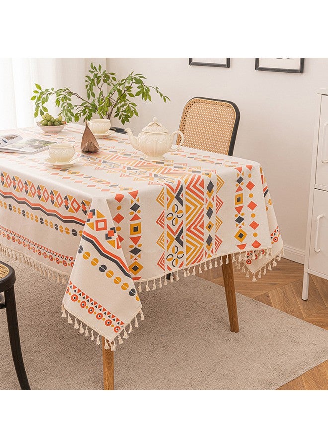 140 x 180 cm Cotton Linen Tablecloth for Dining Table, Bohemian Style Tassel Non Wrinkled Tabletop Cover,Rrectangular Tabletop Protection for Kitchen and Dinner