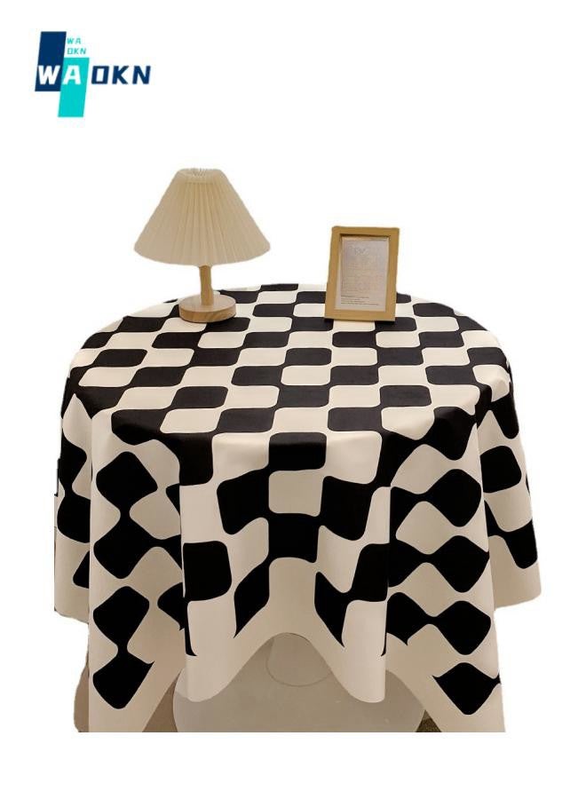 Checkerboard Square Tablecloth (140 X 140 cm), Durable Polyester Kitchen Tabletop Cover, Washable and Dustproof, Dormitory Desk Protection, Home Desktop Decoration (Black and White)