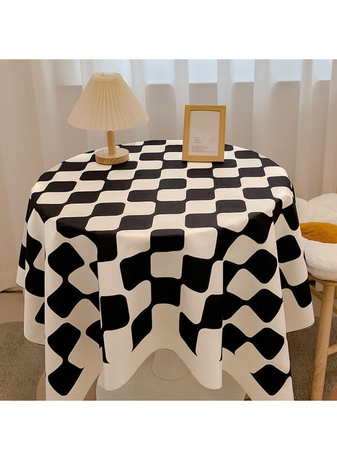 Checkerboard Square Tablecloth (140 X 140 cm), Durable Polyester Kitchen Tabletop Cover, Washable and Dustproof, Dormitory Desk Protection, Home Desktop Decoration (Black and White)