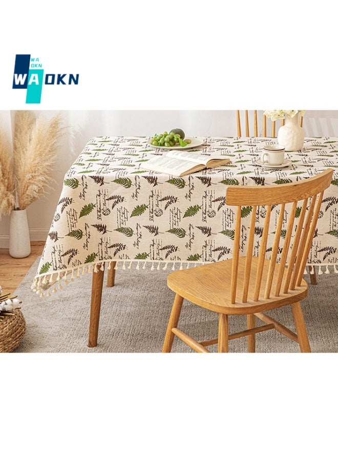 Rustic Leaf Print Tablecloth, Polyester Top Protection, Rectangular Table Top Decoration, Tassel Table Cover (140X180 cm - 4 Seats)