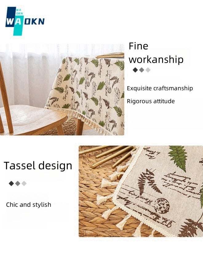 Rustic Leaf Print Tablecloth, Polyester Top Protection, Rectangular Table Top Decoration, Tassel Table Cover (140X180 cm - 4 Seats)