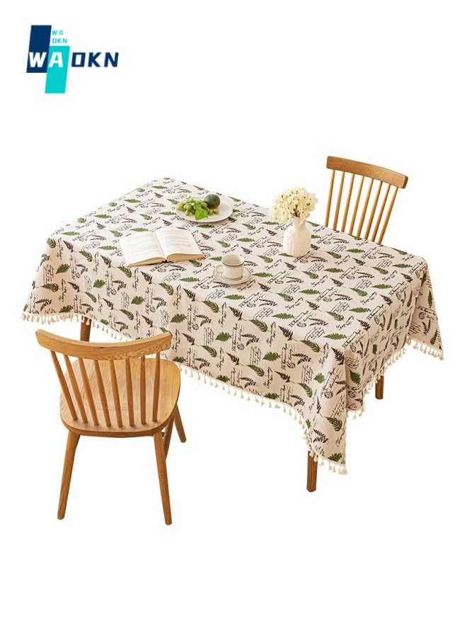 Rustic Leaf Print Tablecloth, Polyester Top Protection, Rectangular Table Top Decoration, Tassel Table Cover (140X180 cm - 4 Seats)