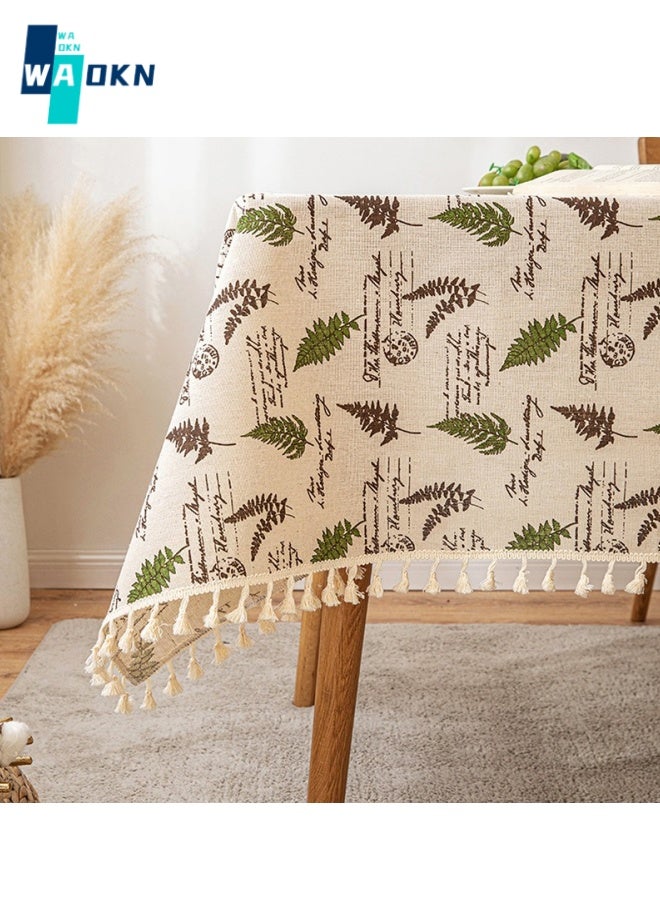 Rustic Leaf Print Tablecloth, Polyester Top Protection, Rectangular Table Top Decoration, Tassel Table Cover (140X180 cm - 4 Seats)