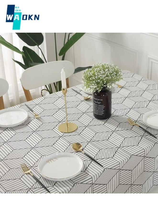 Square Tablecloth, Geometric Cotton and Linen Table Cover, Dust Cover, for Kitchen Dining Table Decoration (140 cm x 180 cm, 4 Seats)