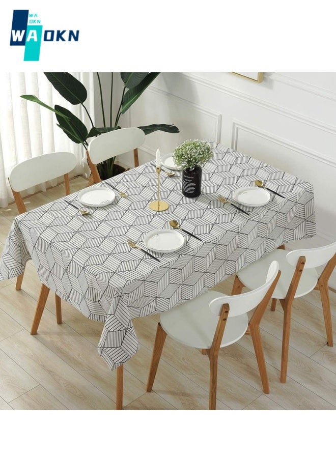 Square Tablecloth, Geometric Cotton and Linen Table Cover, Dust Cover, for Kitchen Dining Table Decoration (140 cm x 180 cm, 4 Seats)