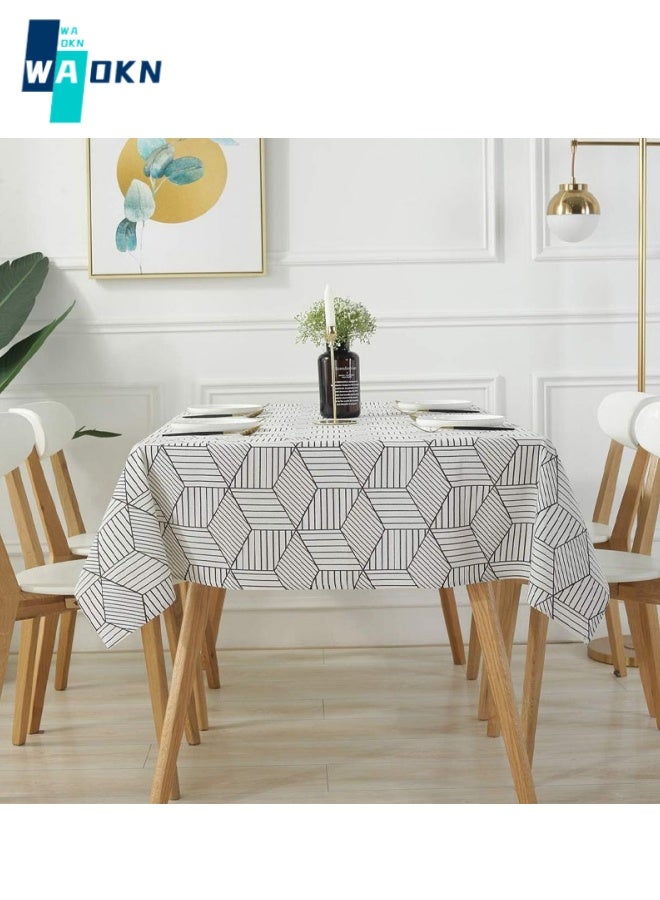 Square Tablecloth, Geometric Cotton and Linen Table Cover, Dust Cover, for Kitchen Dining Table Decoration (140 cm x 180 cm, 4 Seats)