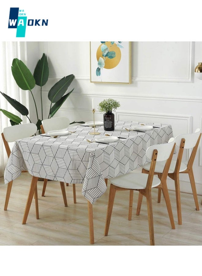 Square Tablecloth, Geometric Cotton and Linen Table Cover, Dust Cover, for Kitchen Dining Table Decoration (140 cm x 180 cm, 4 Seats)