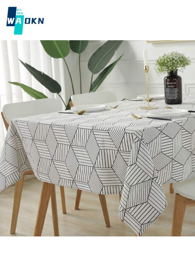 Square Tablecloth, Geometric Cotton and Linen Table Cover, Dust Cover, for Kitchen Dining Table Decoration (140 cm x 180 cm, 4 Seats)