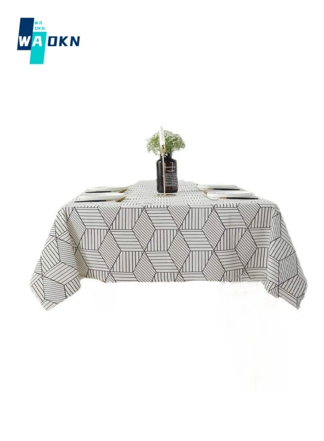 Square Tablecloth, Geometric Cotton and Linen Table Cover, Dust Cover, for Kitchen Dining Table Decoration (140 cm x 180 cm, 4 Seats)