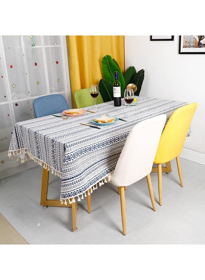 Bohemian Style Printed Tablecloth (140 X 180 cm), Durable Linen Kitchen Tabletop Cover, Washable and Dustproof Coffee Table Protection, Home Tabletop Decoration (Blue)