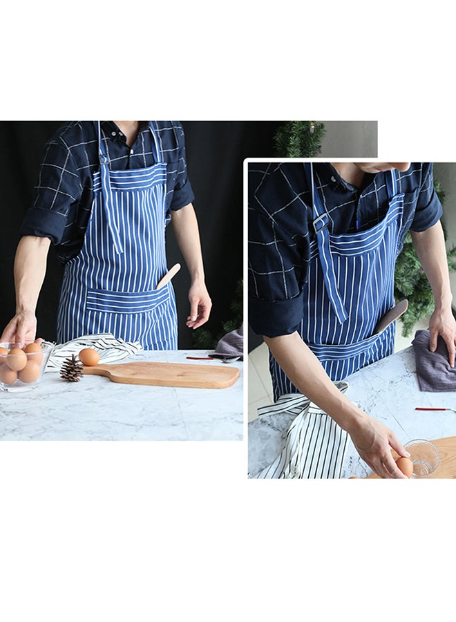 Striped Kitchen Apron With Adjustable Neck Strap Blue 57x82cm