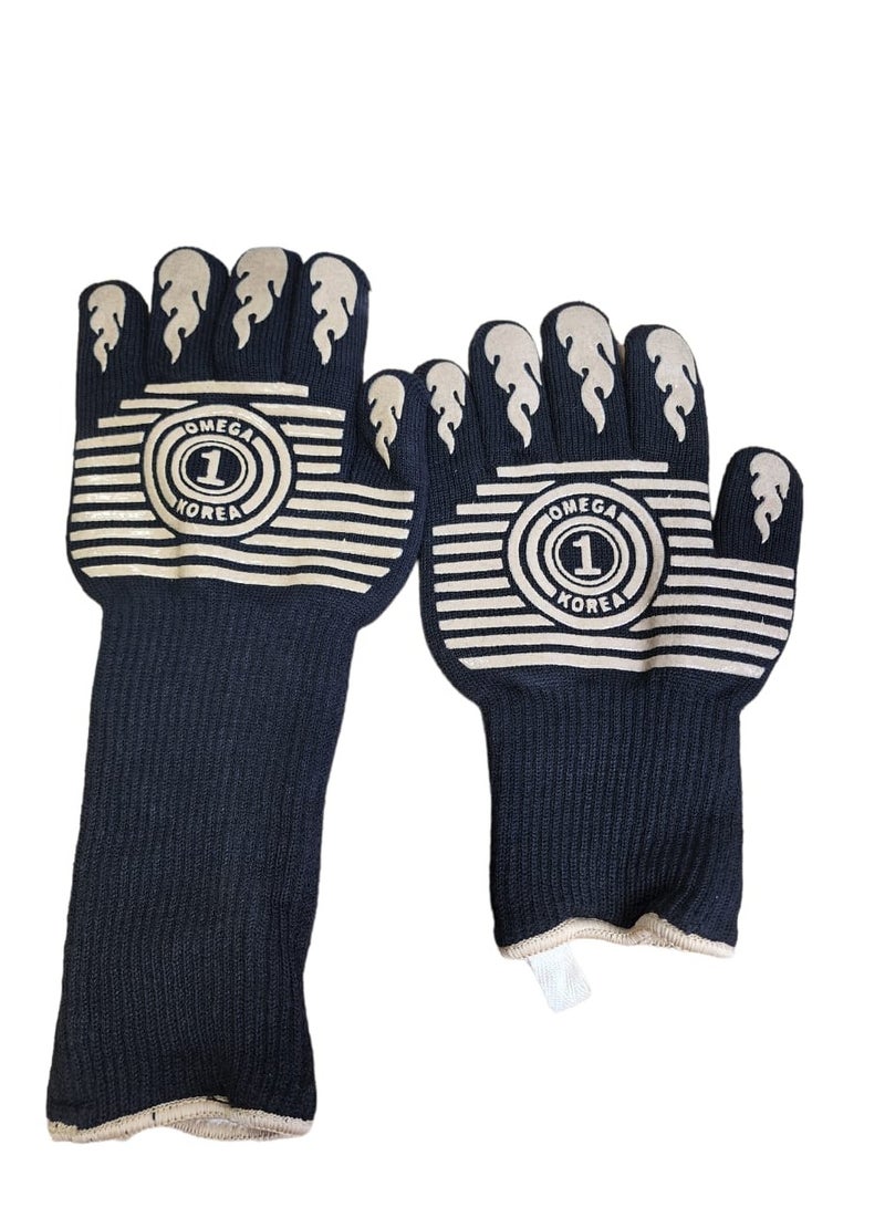 BBQ Cooking Gloves 1472°F Heat Resistant Glove Protective Non-Slip Oven Mitt Extreme Heat Resistant Grilling Glove For Barbecue Cooking Baking Welding Cutting 1 Pair