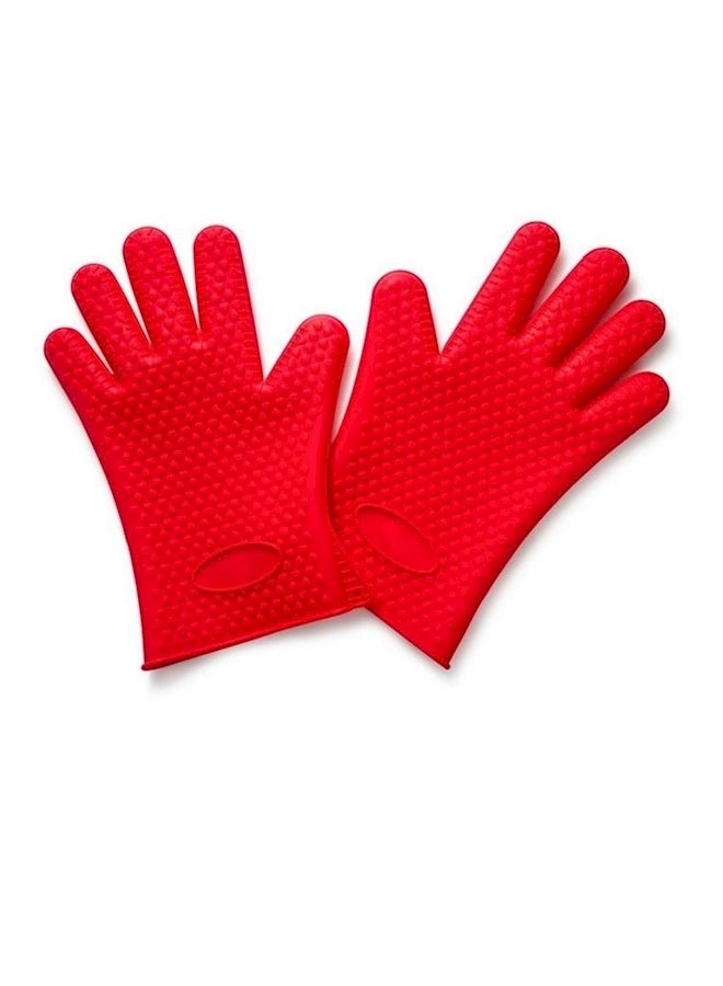 Heat Resistant Waterproof Grip Silicone Gloves Red