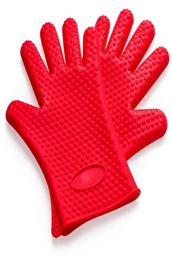 Heat Resistant Waterproof Grip Silicone Gloves Red