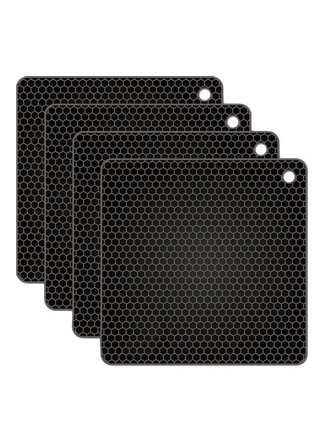 4-Piece Silicone Hot Pot Holder Pads Black 18.6x18.6x2.05cm