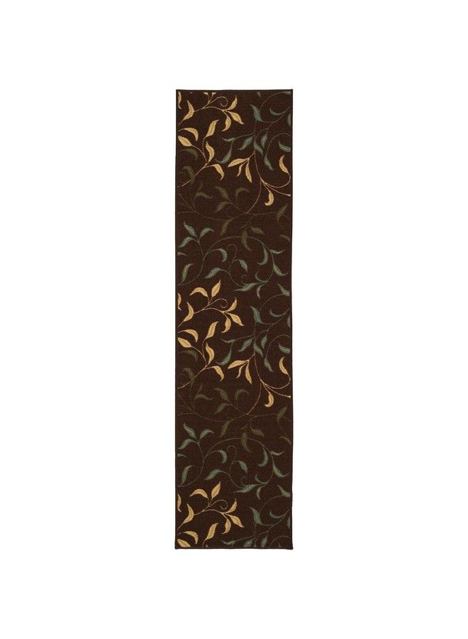 Machine Washable Leaves Design Nonslip Rubberback 3X10 Traditional Runner Rug For Hallway Kitchen Bedroom Living Room 2'7