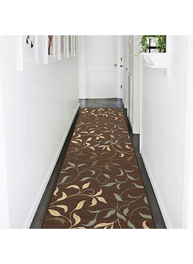 Machine Washable Leaves Design Nonslip Rubberback 3X10 Traditional Runner Rug For Hallway Kitchen Bedroom Living Room 2'7