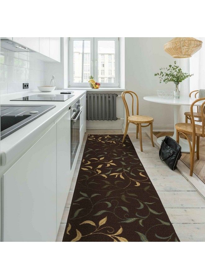 Machine Washable Leaves Design Nonslip Rubberback 3X10 Traditional Runner Rug For Hallway Kitchen Bedroom Living Room 2'7