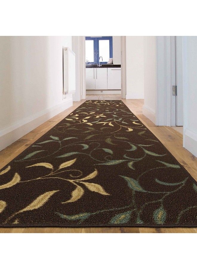 Machine Washable Leaves Design Nonslip Rubberback 3X10 Traditional Runner Rug For Hallway Kitchen Bedroom Living Room 2'7