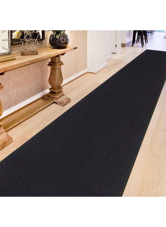 Machine Washable Modern Solid Design Non Slip Rubberback 3X10 Traditional Runner Rug For Hallway Kitchen Bedroom Living Room 2'7 X 9'10 Black