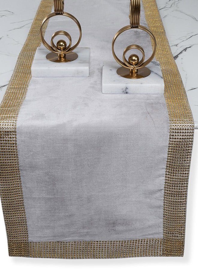 Soho Rayon Velvet Runner, Grey & Gold – 40x220 cm