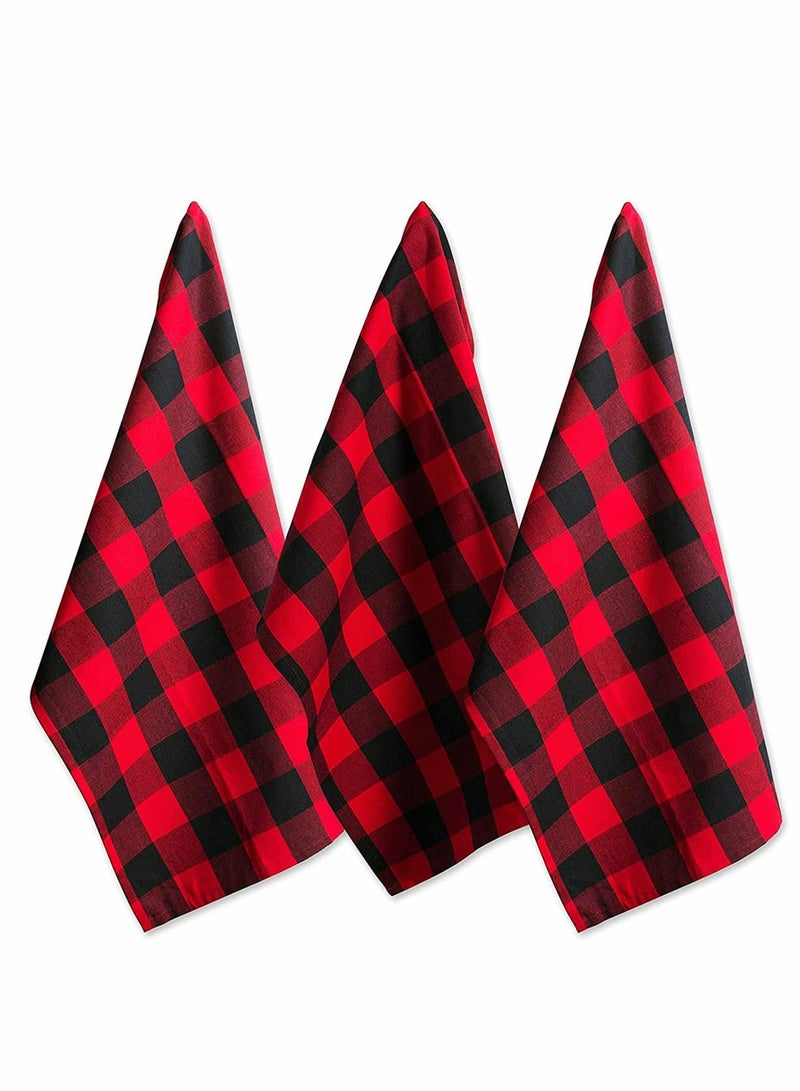 Cotton Dinner Napkins 3 Pack, Red Plaid Oversized Napkin, for Holidays and Family Gatherings, Soft Absorbent, Reusable Kitchen Towels Drying, Cleaning, Cooking, Baking (20x20