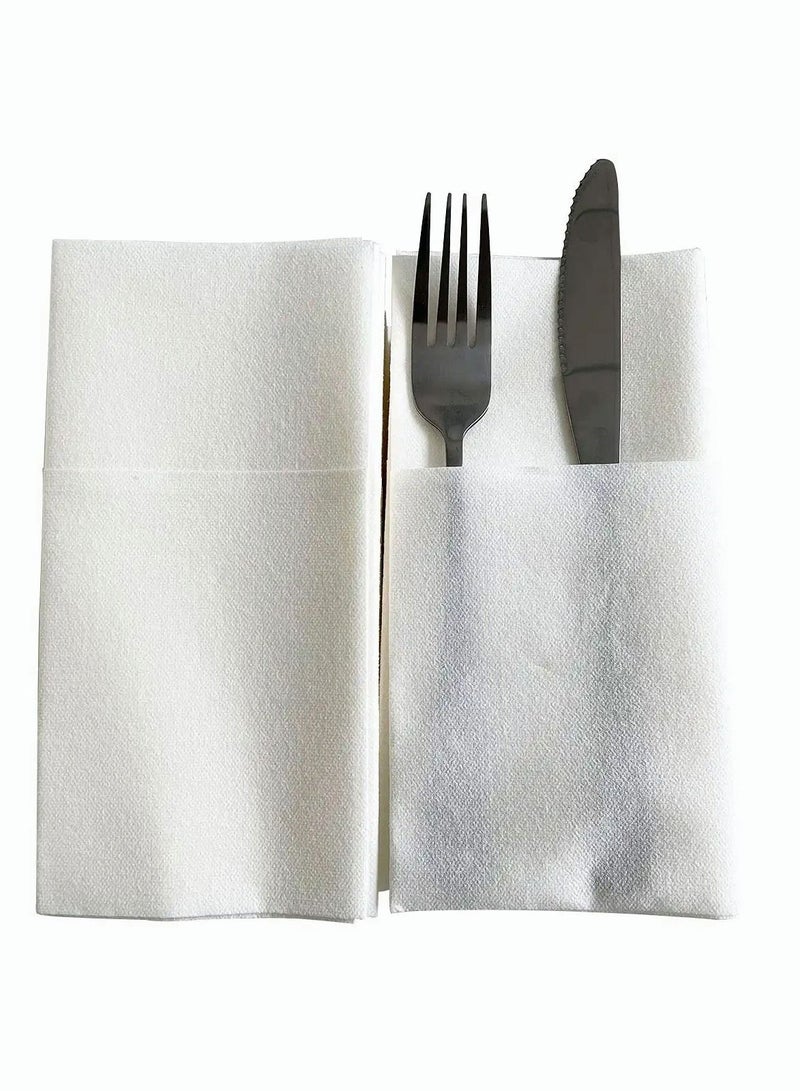 Disposable Cloth Like Napkins Built-in Flatware Pocket Wedding Party Linen Feel White Napkin Prefolded for Silverware 50 Count