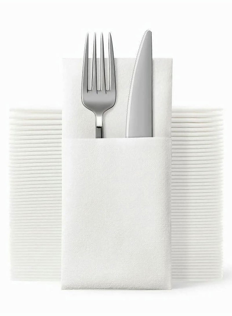 Disposable Cloth Like Napkins Built-in Flatware Pocket Wedding Party Linen Feel White Napkin Prefolded for Silverware 50 Count