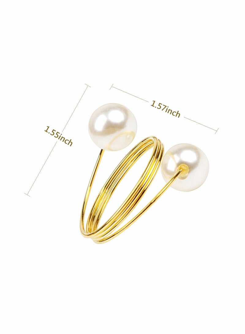 Set of 12 Gold Pearl Napkin Rings, Upgrade Sturdy Metal Rings Holder Design Ring for Wedding Dinning Table Decoration Setting