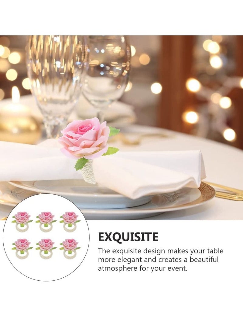 12 Piece Rose Napkin Ring Pink Handmade Flower Wedding Holder Table Decoration Banquet Birthday Party