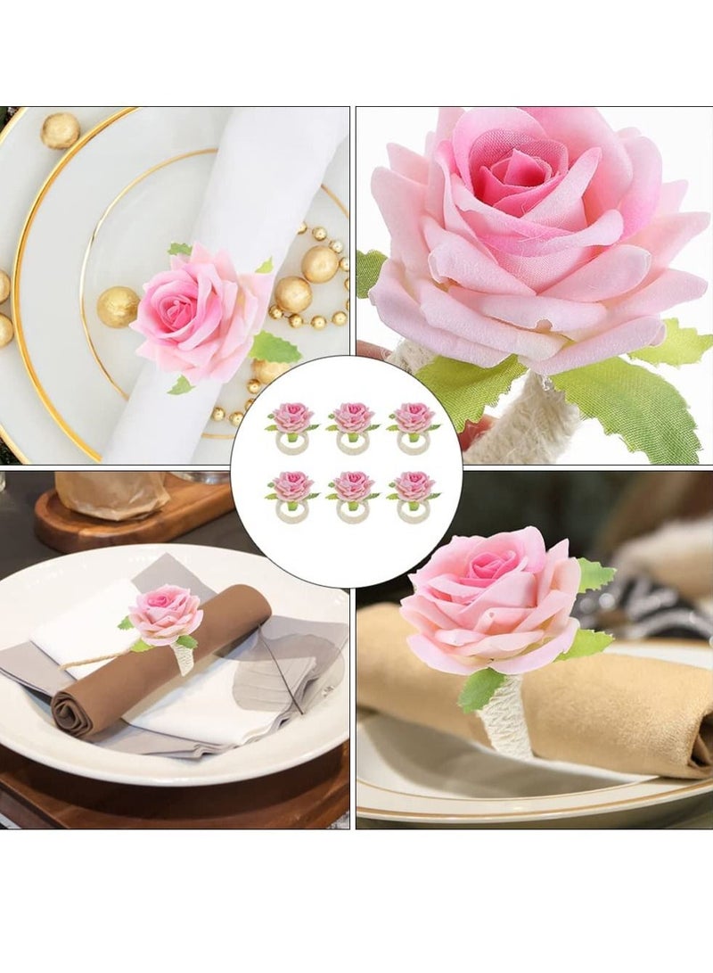 12 Piece Rose Napkin Ring Pink Handmade Flower Wedding Holder Table Decoration Banquet Birthday Party