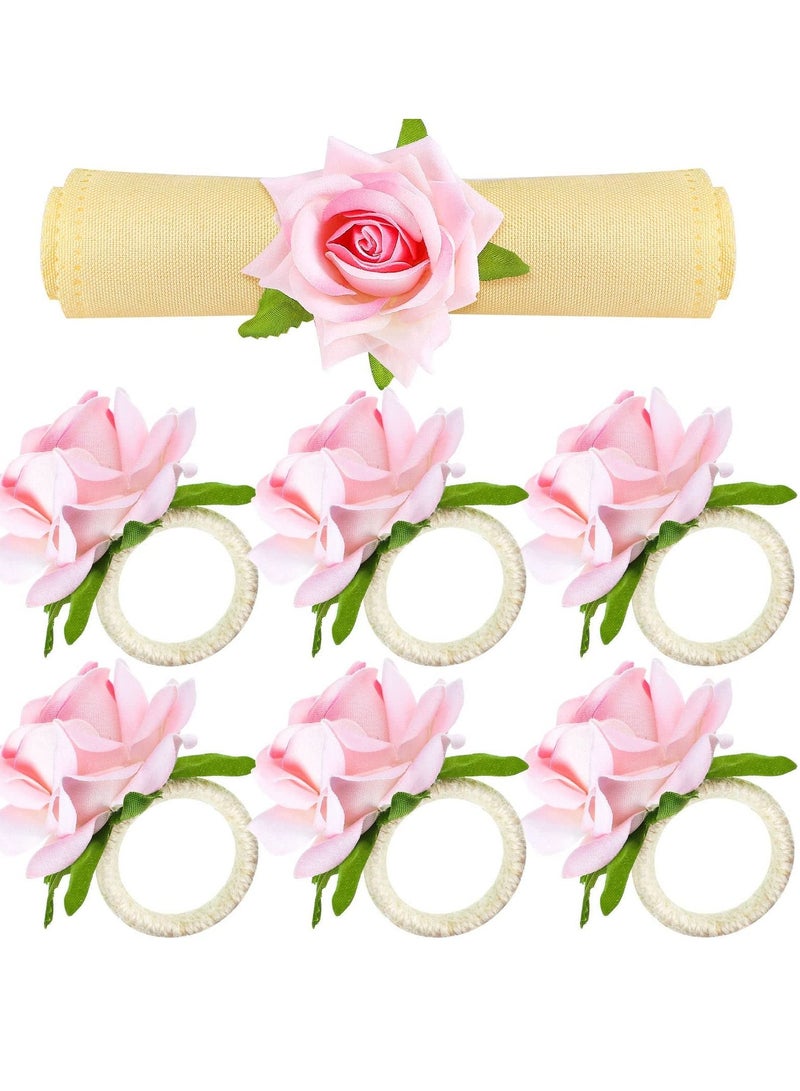 12 Piece Rose Napkin Ring Pink Handmade Flower Wedding Holder Table Decoration Banquet Birthday Party