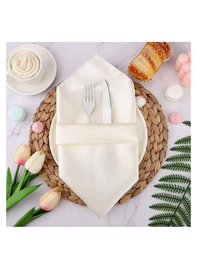 10 Pcs Satin Napkins Square Table Napkins Soft Dinner Napkins Elegant Silk Napkins For Dinner Wedding Parties Soft Smooth Fabric Washable Napkins For Parties Weddings And Dinners (Ivory)