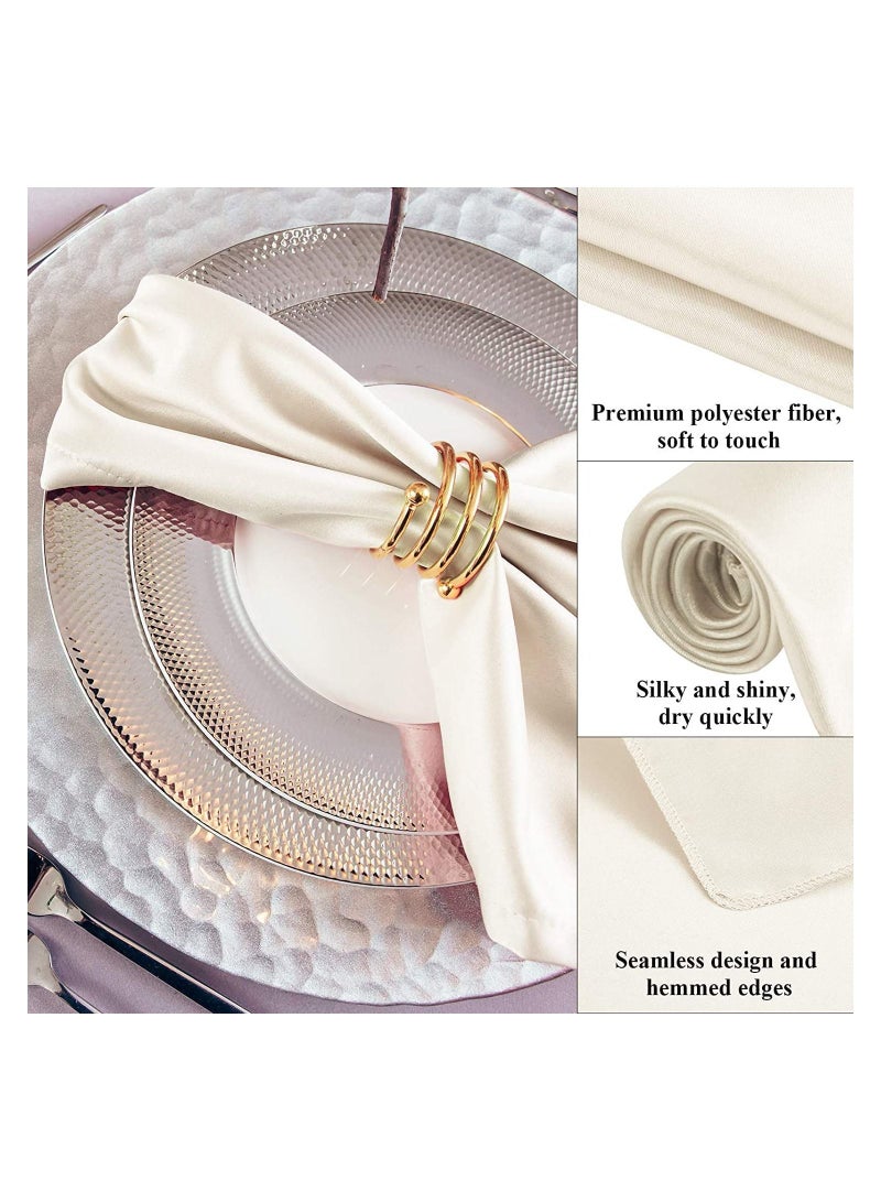 10 Pcs Satin Napkins Square Table Napkins Soft Dinner Napkins Elegant Silk Napkins For Dinner Wedding Parties Soft Smooth Fabric Washable Napkins For Parties Weddings And Dinners (Ivory)